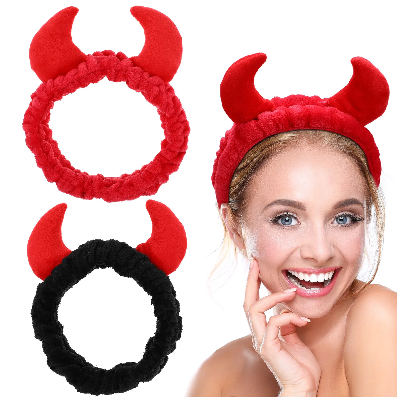 

2 Pcs Face Wash Hair Tie Red Bandana Headband Spa Women Horns Simple Plush Skincare Headbands Cloth Washing Miss