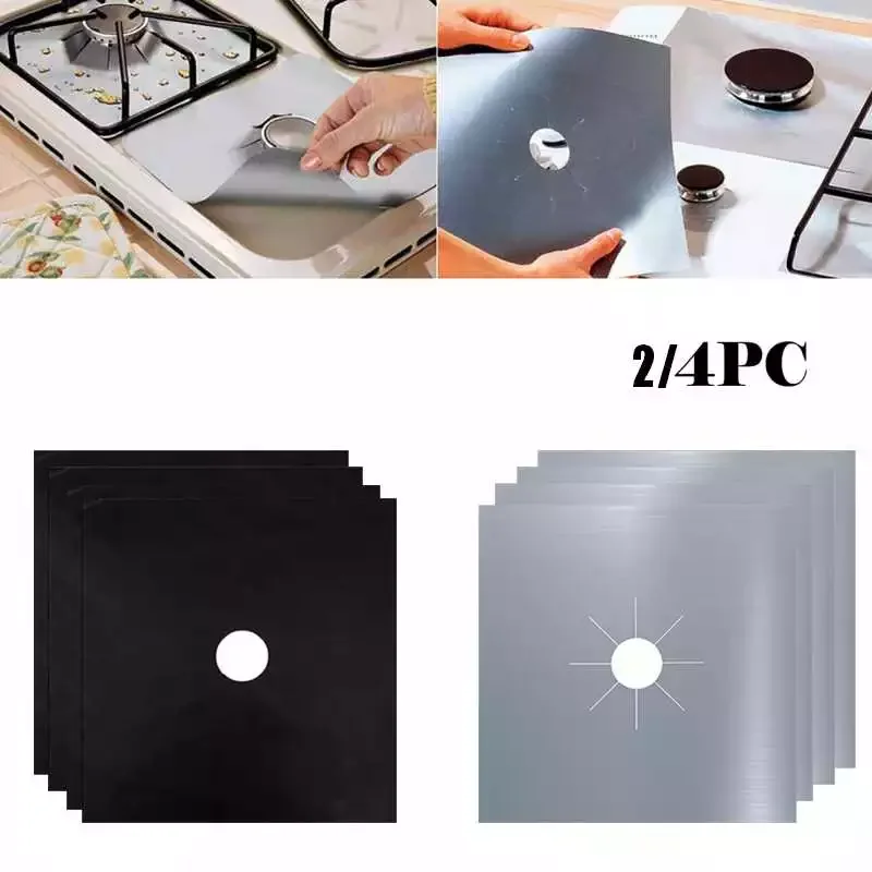 

Reusable 2/4PCS Gas Stove Protectors Aluminum Gas Foil Stove Burner Protector Cover Home Kitchen Stove Cleaning Protection Pad
