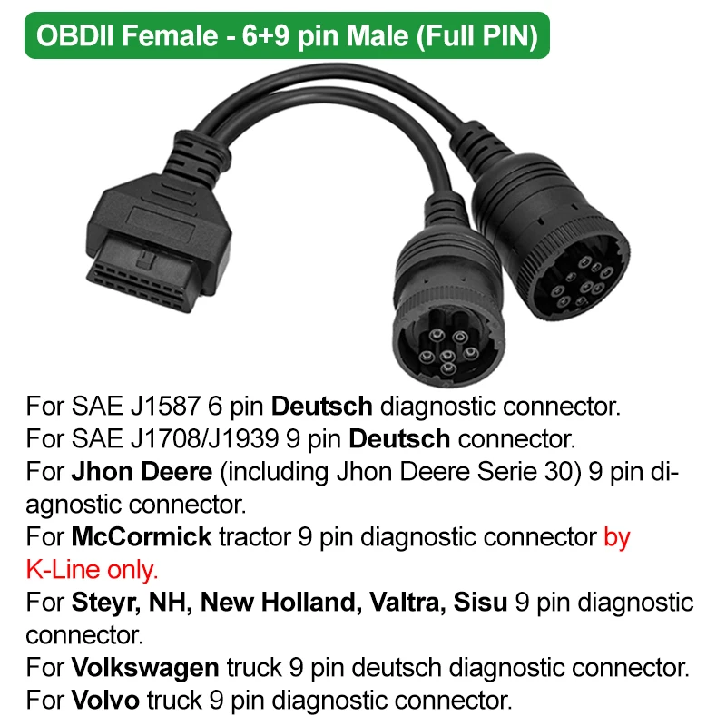 

J1708 J1939 OBD разъем для Cummins 6Pin 9Pin к OBD2 OBDII диагностический кабель для Volvo/VW/Deutsch/Freightliner/Kenworth Trucks