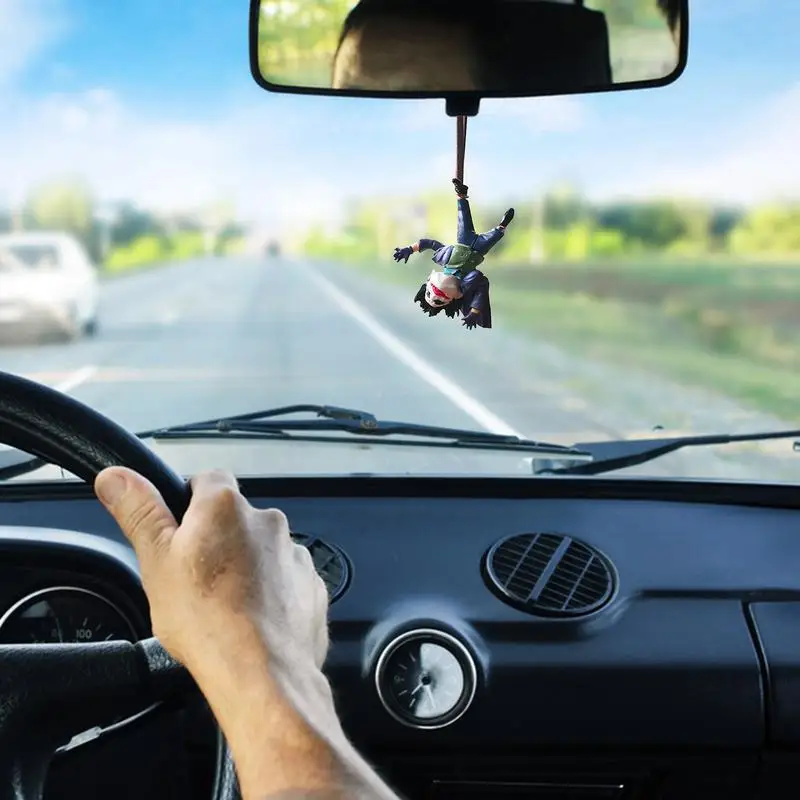 

Car Rearview Ornament Clown Car Rearview Pendant Plaster Funny Joker Novel Inverted Clown Pendant For Automotive Decoration