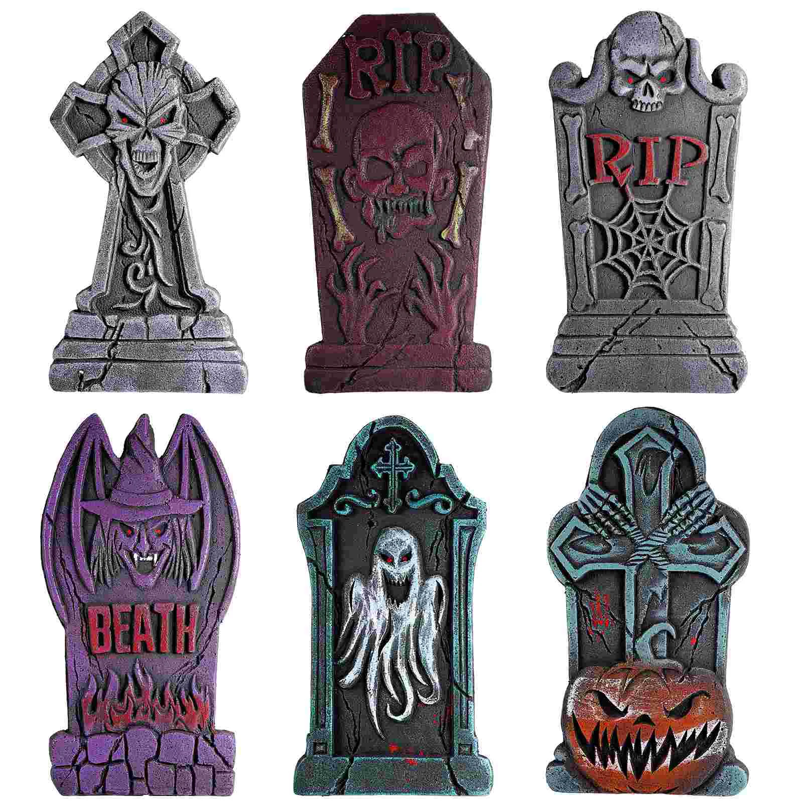 

STOBOK 6PCS Graveyard Tombstone Headstones with Different Styles Metal Stakes for Cemetery Yard Indoor