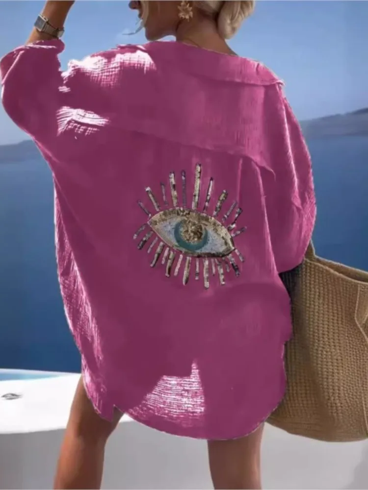 Летняя повседневная рубашка с блестками и длинными рукавами женская модная в