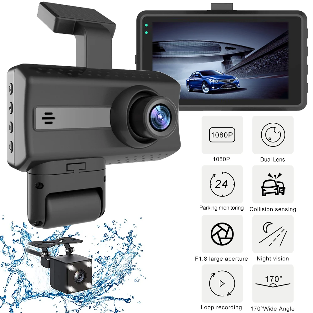 Dash Cam Dual Lens 1080P UHD Recording Car Camera DVR Night Vision WDR Built-In G-Sensor Motion Detection 24Hr Parking Monitor Dash Cam Dual Lens 1080P UHD Recording Car Camera DVR Night Vision WDR Built-In G-Sensor Motion Detection 24Hr Parking Monitor
