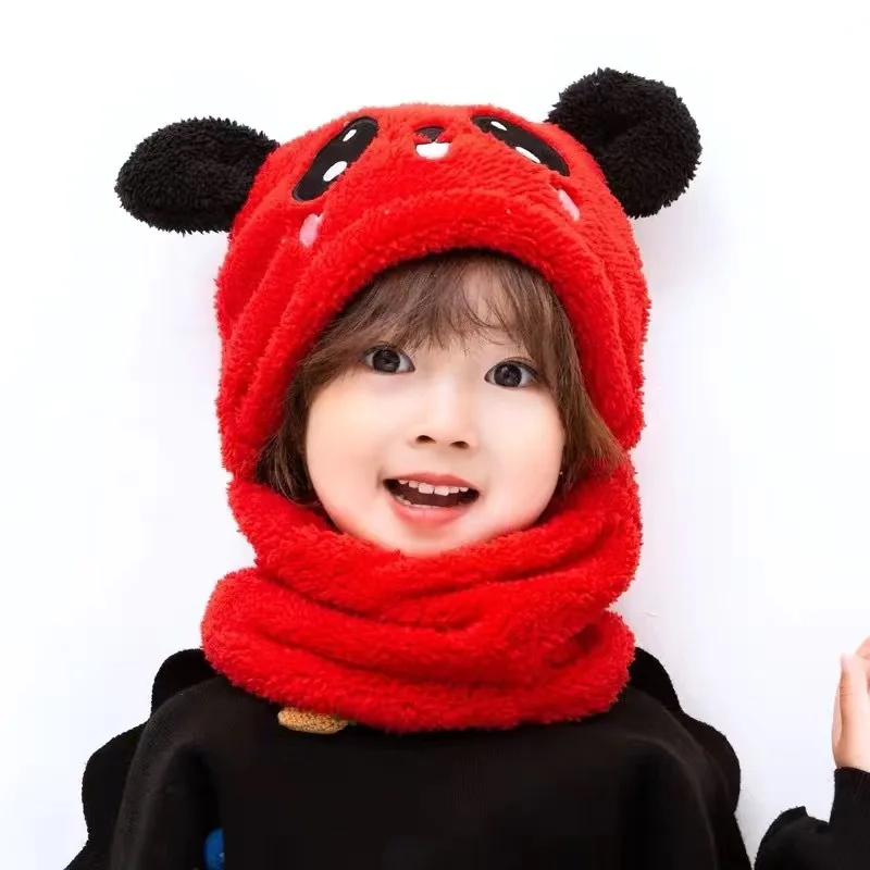 

Children Winter Cute Cartoon Panda Scarf Double Fleece Warmth Adult Kids Boy Girl Parent-child Baby Keep Warm Animal Hat