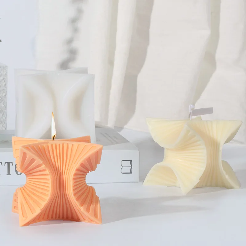 

Square Ribbed Cube Candle Silicone Mold Geometric Spiral Twirl Candle Mold DIY Handmade Soap Twist Line Plaster Mold Home Decor