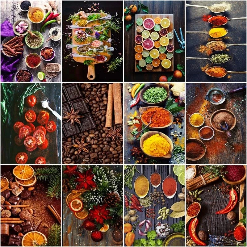 

GATYZTORY Paint By Number Food Spice DIY Pictures By Numbers Tree Kits HandPainted Painting Art Drawing On Canvas Home Decor