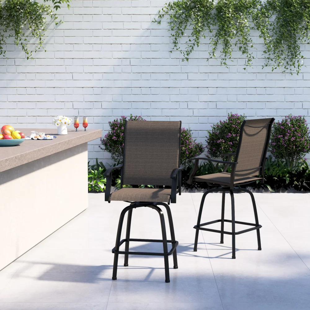 

MF Studio 2 Pieces Outdoor Swivel Bar Stools,Patio High Back Counter Heighet Chairs with Armres,Black&Grey