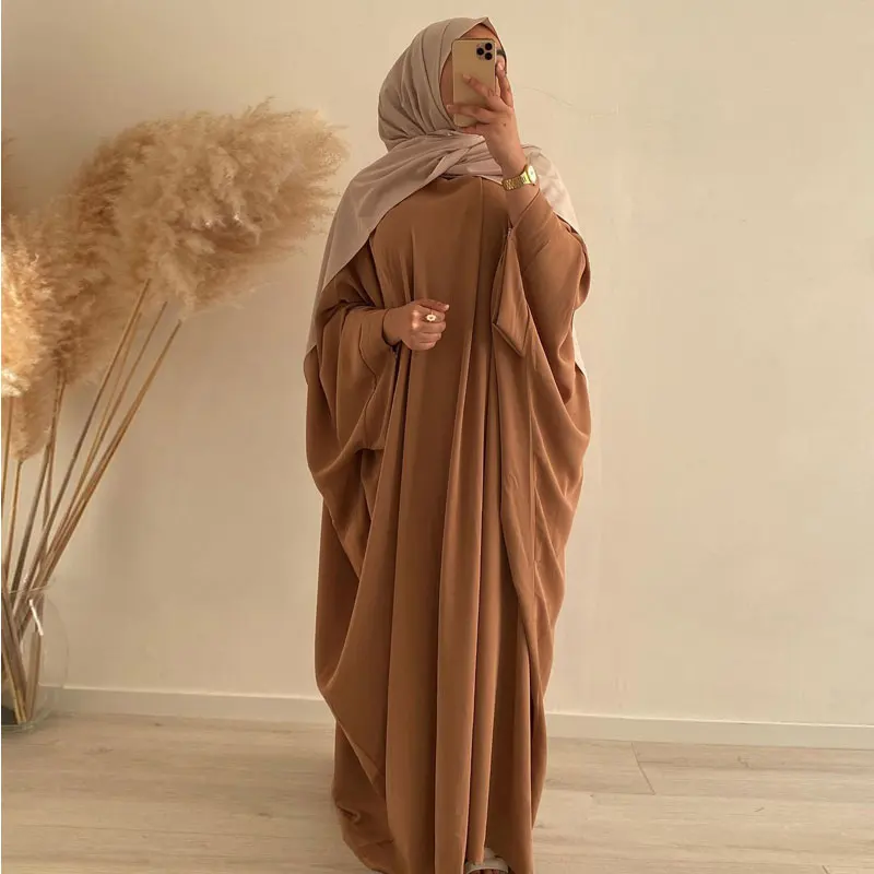 ИД мусульманская Дубай абайя Женская длинная хиджаб с рукавом «летучая мышь» один кусок мусульманский халат платья Рамадан