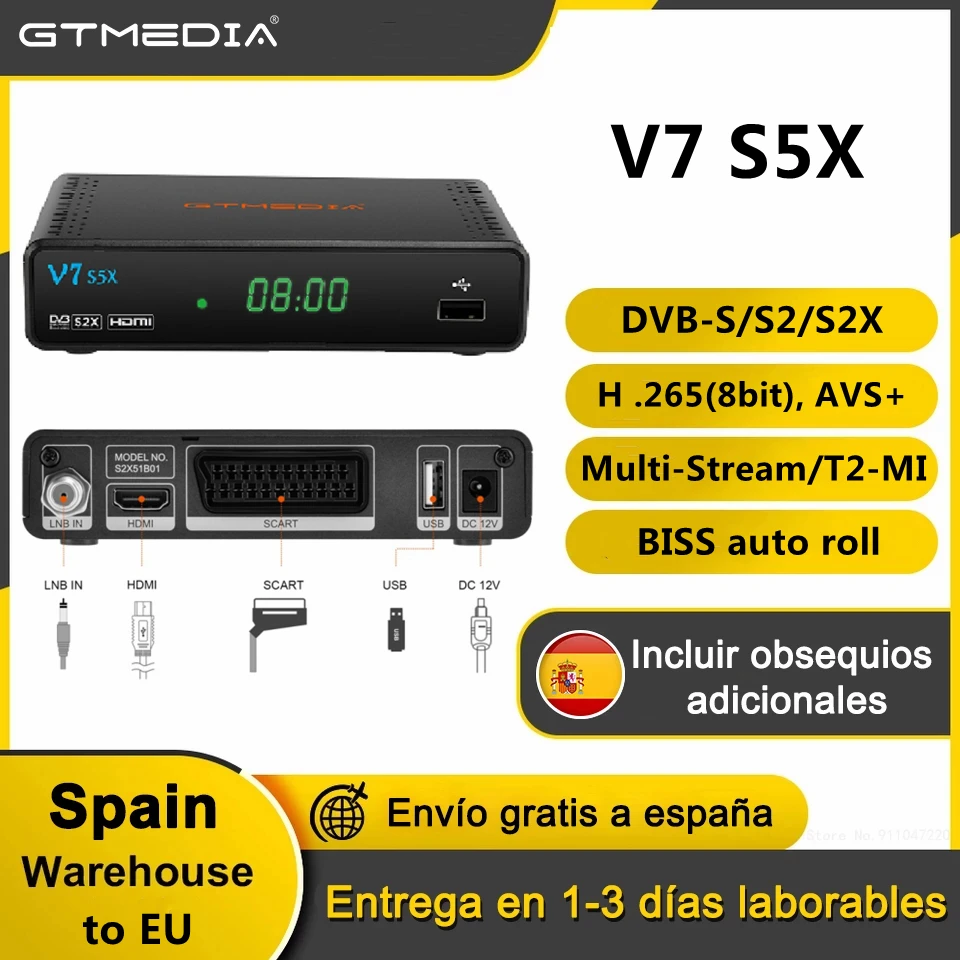 

DVB-S/S2 Gtmedia V7 S5X Satellite Receiver Upgraded by GTmedia V7S HD With USB WIFI Digital Receptor H.265 No app,stock in spain