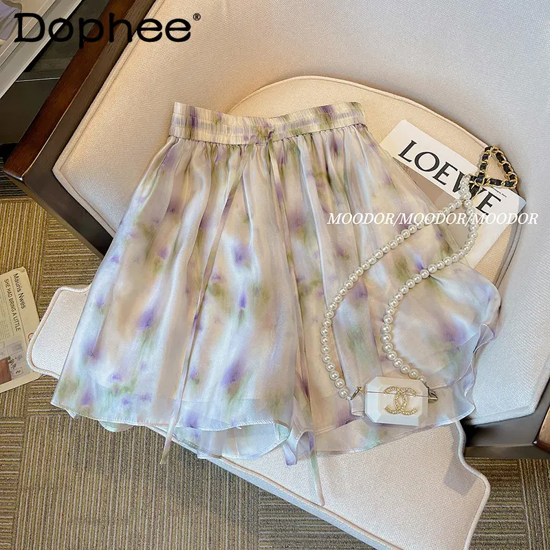 

Vacation Style Blooming Colorful Chiffon Shorts Fairy Summer Loose Wide-Leg Pants High-Grade Niche Elastic Casual Short Pants