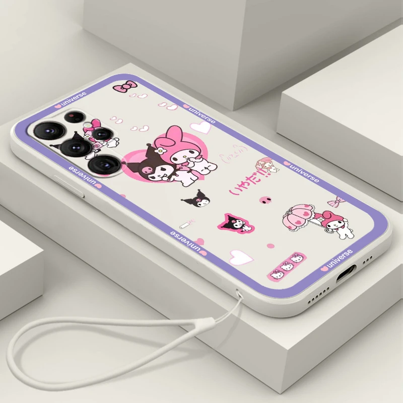 

Sanrio My Melody Kulomi Cute Phone Case For Samsung S22 S21 S20 FE S10 Note 20 10 Plus Lite Ultra 5G Funda Liquid Rope Cover