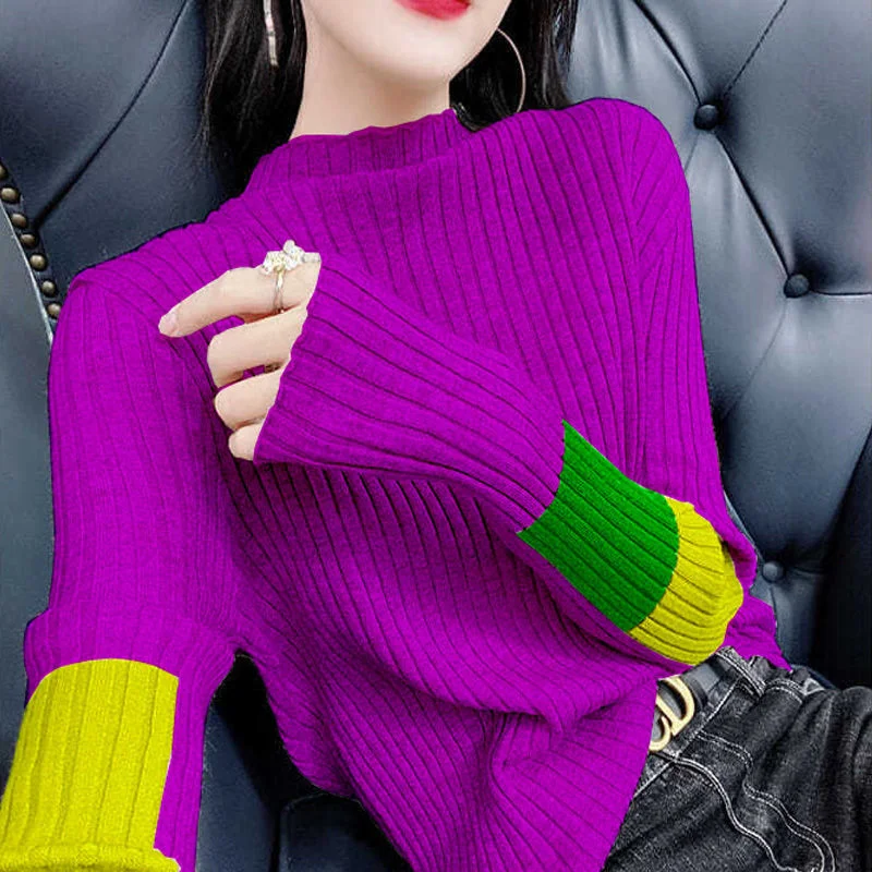 

Fashion Half High Collar Knitting All-match Color Sweater Women's Clothing 2022 Autumn New Loose Pullovers Casual Korean Tops