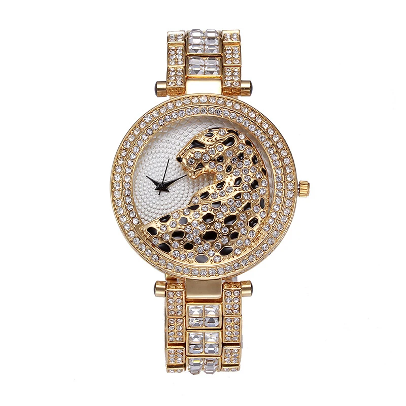

Hot Selling Leopard With Diamond Inlaid Steel Band For Foreign Trade Personalized And Fashionable Women's Watch High End Quartz