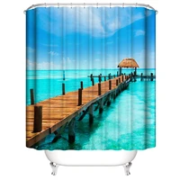 tropical ocean shower curtain wooden bridge beach pavilions jetty into the blue sea sky theme waterproof bathroom bath curtains