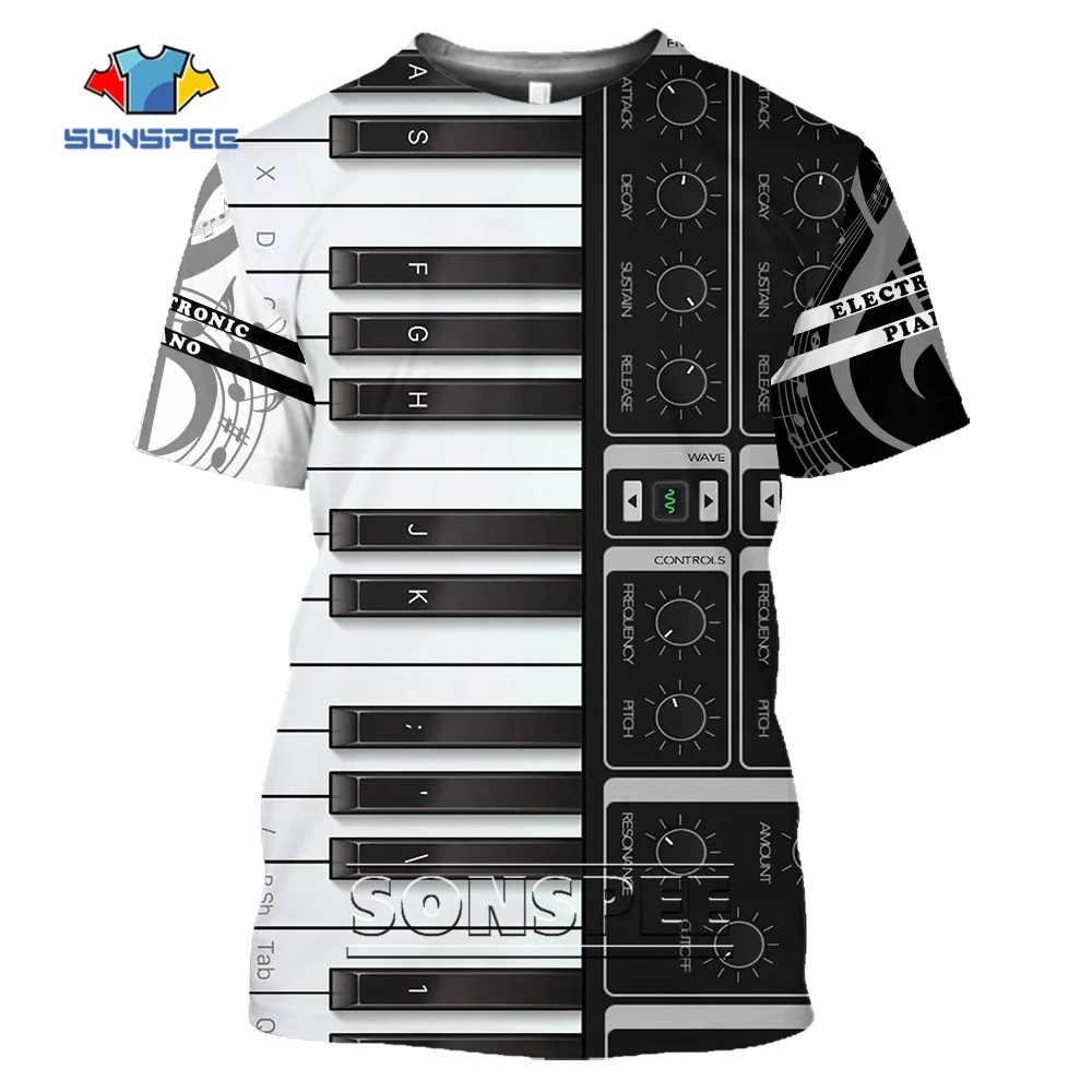 

Футболка с 3D-принтом музыкальных заметок SONSPEE, летняя черно-белая футболка с графическим рисунком клавиш в стиле Харадзюку, Спортивная футболка с коротким рукавом в стиле хип-хоп для любителей музыки