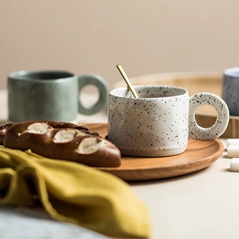 

Creative Ring Handle Ceramic Mug Candy Color Milk Coffee Cup Office Home Drinkware Microwave Oven Couple Handgrip Cups