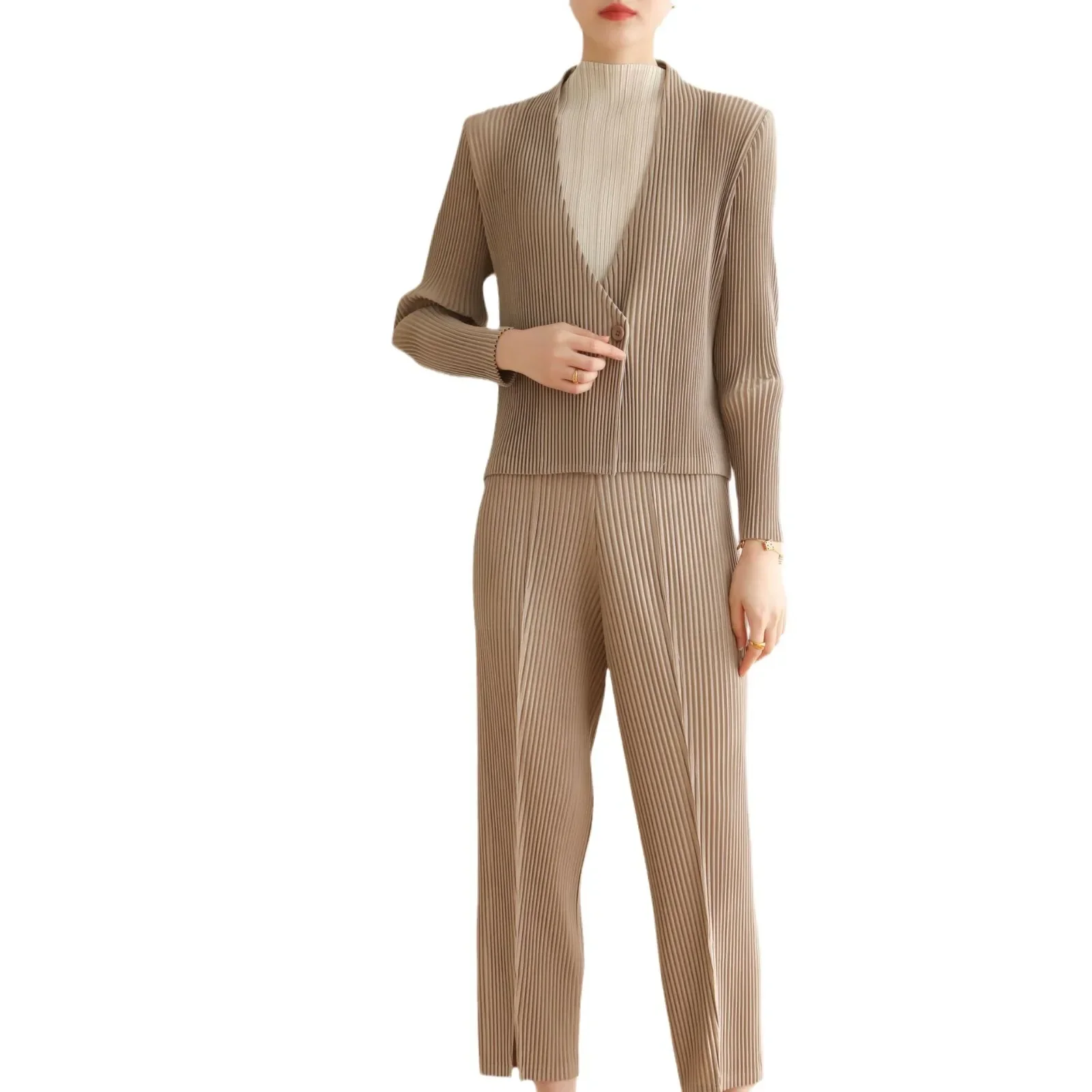 Плиссированная куртка оригинальный однотонный двубортный жакет для работы на