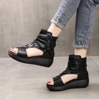 ladies casual shoes ladies sandals synthetic leather solid color soft skin thick bottom fish mouth bandage women sandals
