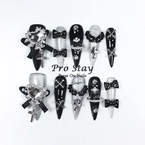 Накладные ногти XMSJ 10 шт., темно-черные, с бриллиантовым украшением