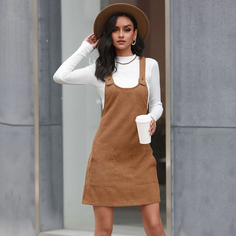 

Dress New Women's Casual Corduroy Strap Skirt 2023