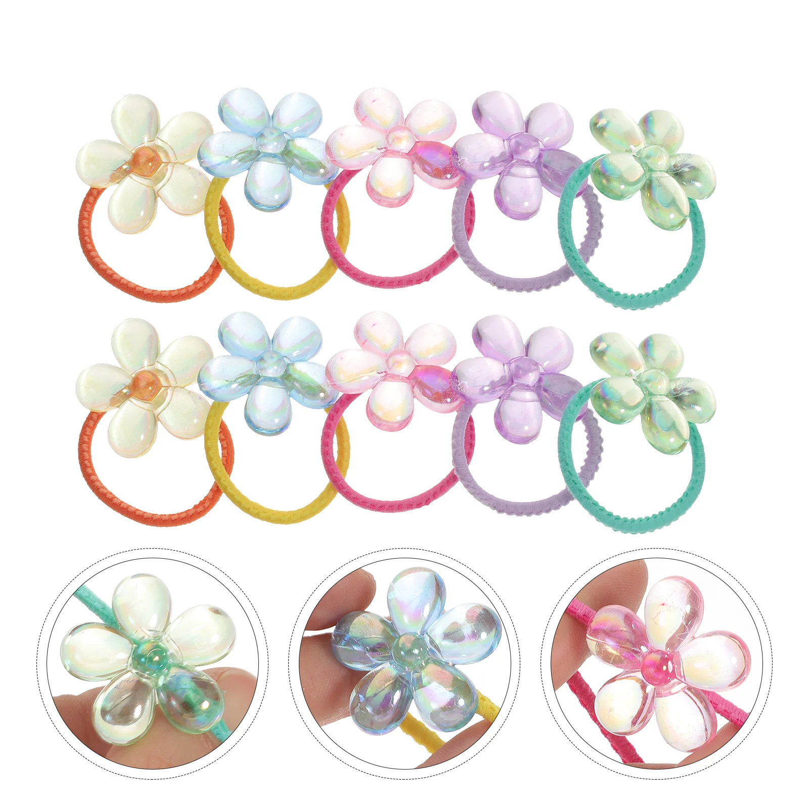 

10pcs Elastic Hair Ties Flower Hair Rope Hair Band Girls Hair Accessory