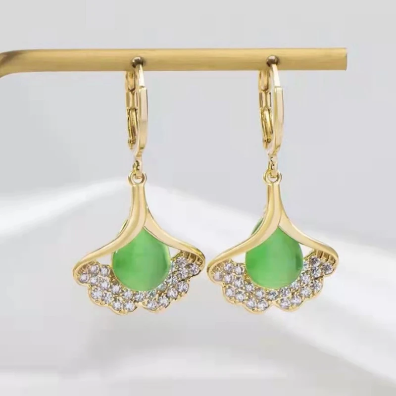 

Green Rhinestone Shell Shape Pendants Earrings for Women Korean Fashion Elegant Dangle Earrings Luxury Wedding Jewelry