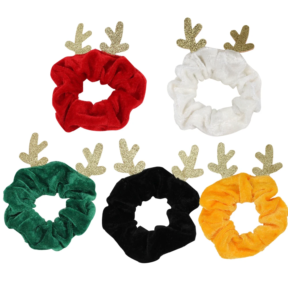 

Christmas Deer Antler Ponytail Scrunchies Elastic Hair Bands For Women Girl Red Green Velvet Headband Hair Ties Hair Accessories