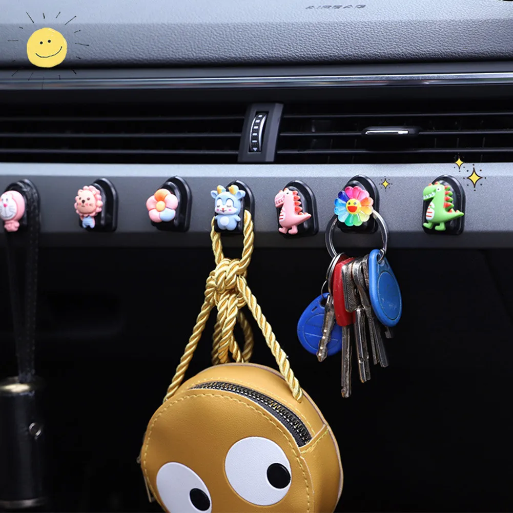 

1Pcs Car Hook Car Seat Back Cartoon Mini Hook Creative Cute Car Sticky Multifunctional Mini Hook Interior Car Accessories