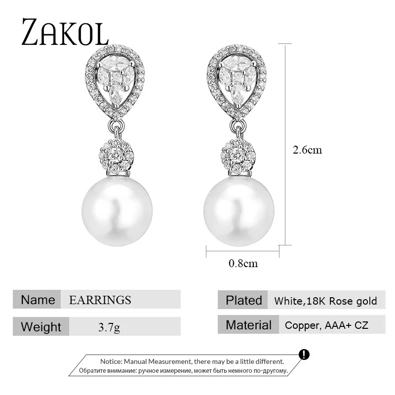 ZAKOL 2021 модные жемчужные Роскошные Длинные серьги ювелирные изделия для женщин AAA