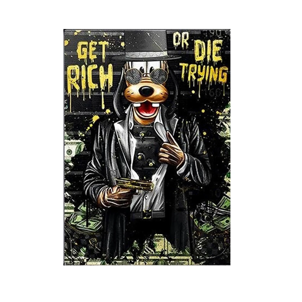 

Motivational Luxury Dog Canvas Painting 'Get Rich Or Die Trying' Pop Wall Art Poster and Prints Picture for Room Office Decor