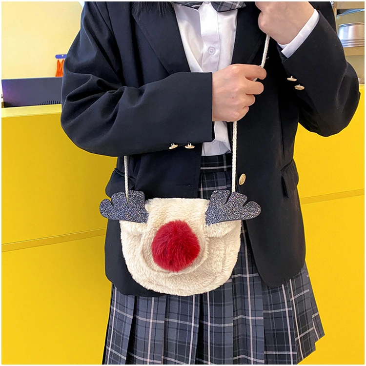 Christmas Children's Shoulder Bags Plush Elk Reindeer Messenger Bag Gift Fashion Girls Portable Kid Accessories Handbag Purse
