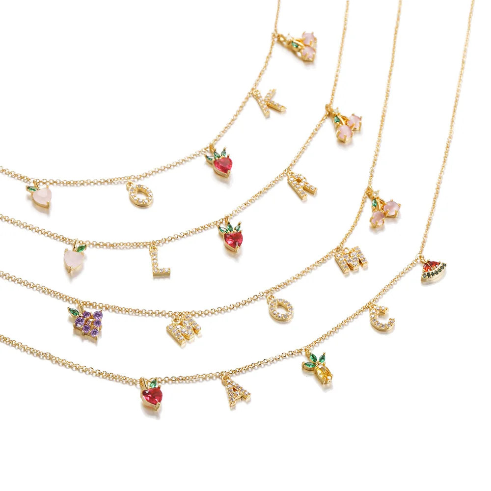 

18k Gold Hot DIY Fruit Alphabet Necklace European and American Fashion Personality Zircon Colorful Multi-layer Necklace Jewelry
