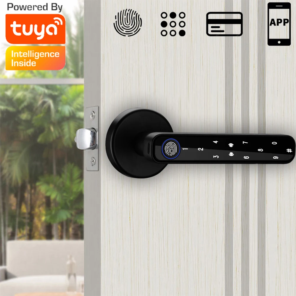 

Tuya APP Biometric Fingerprint Smart Door Lock Password Electronic Digital Lock Keyless Entry Door Knobs lock for Bedroom Home
