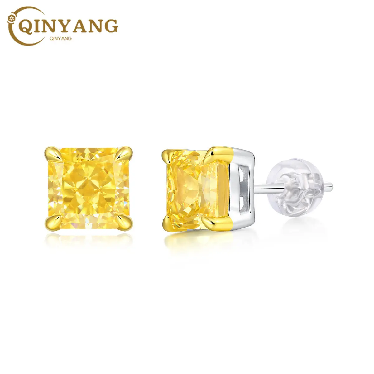 

Sparkling 100% 925 Sterling Silver 7MM Simulated Moissanite Citrine High Carbon Stud Earrings for Women Wedding Gift