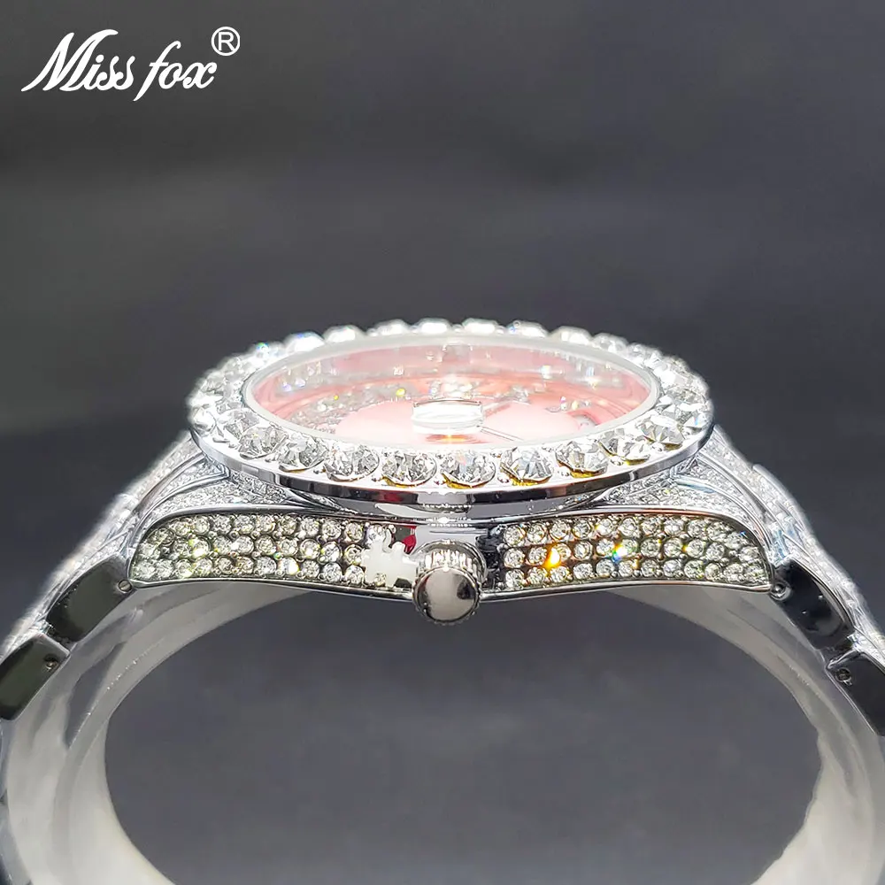 Pink Watch For Women Luxury Cute Large Dial Ladies Quartz Watches With Date Day Display Diamond Party Jewelry Clock Droshipping