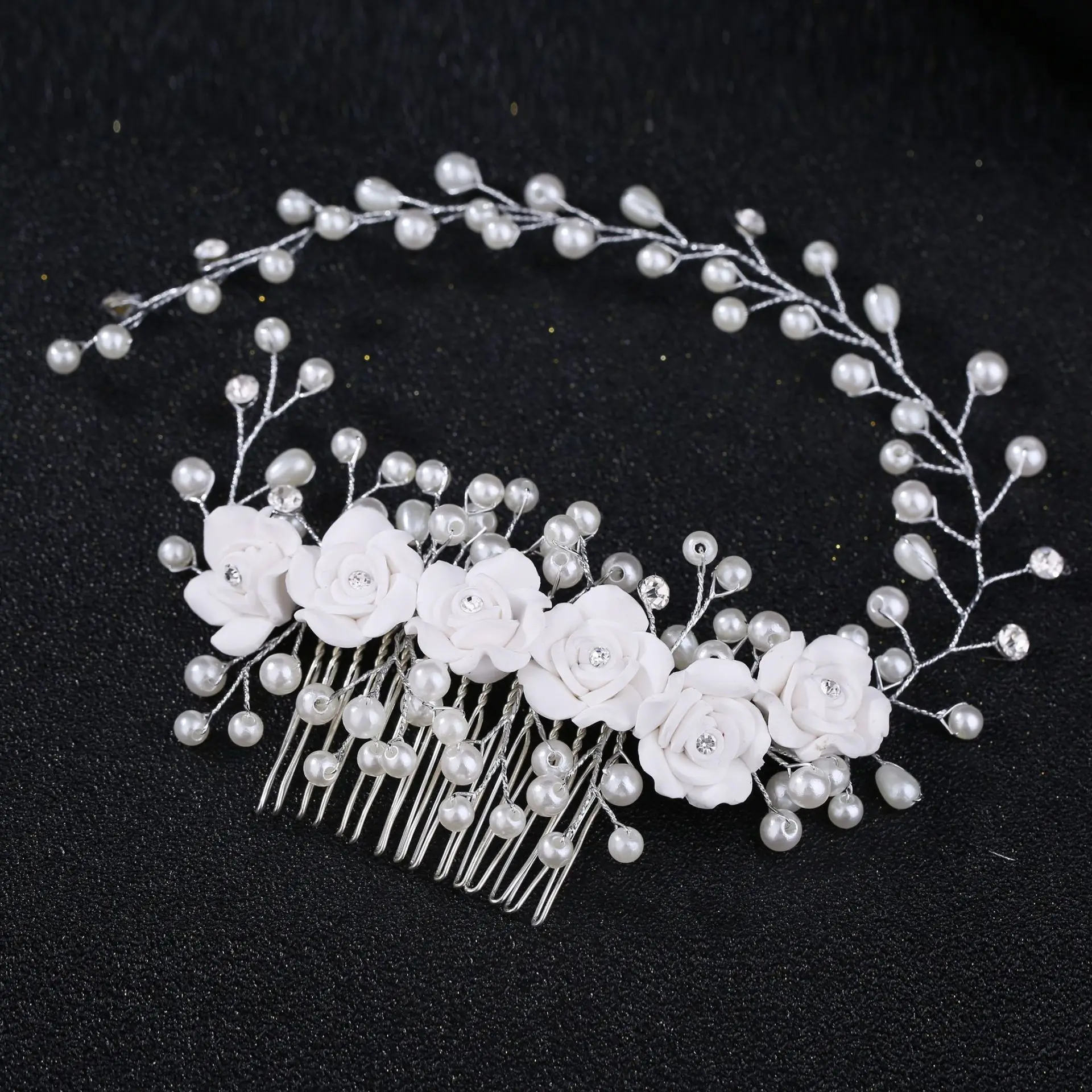 

Crystal Pearl Bridal Tiaras Hairbands Hairpins Bridesmaid Diamante Hair Vine Accessories Wedding Jewelry 35cm Headwear