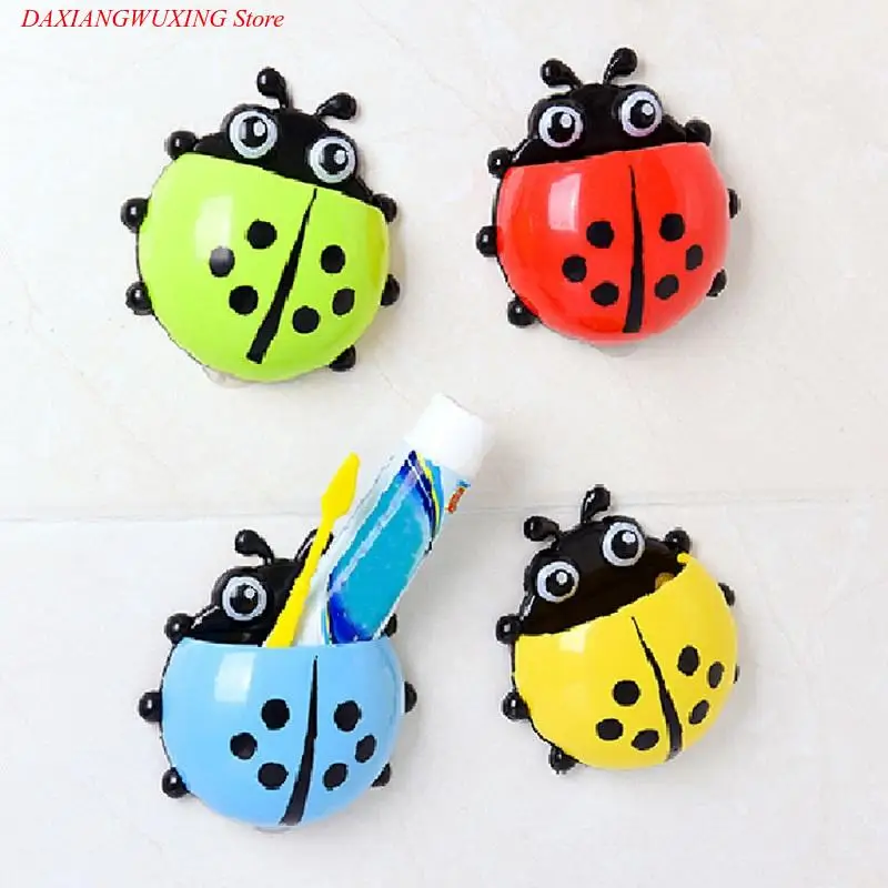 

4 Color Ladybug Suction Hooks Rack Toothbrush Holder Toothpaste Container Wall Suction Decorations Organizer Kids Cartoon