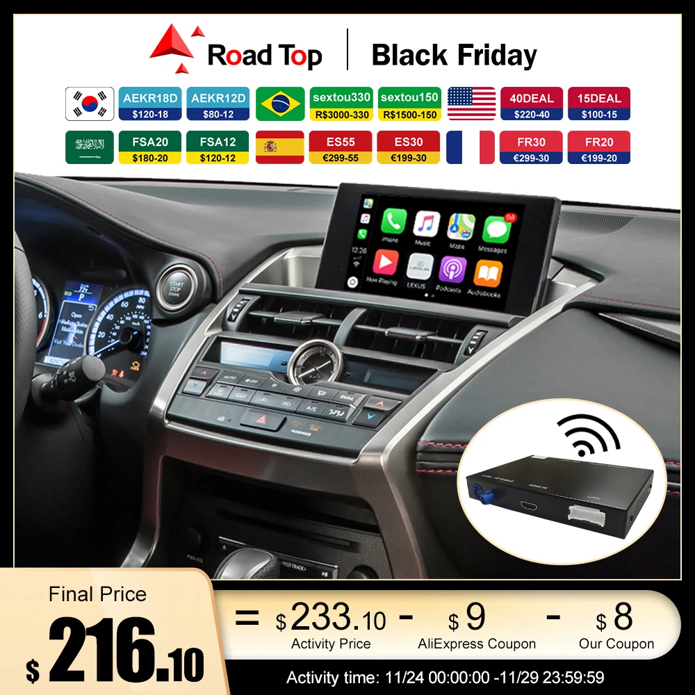 Wireless Apple CarPlay Android Auto for Lexus NX RX IS ES GS RC CT LS LX LC UX GX 2014-2019, with Mirror Link Car Play Functions