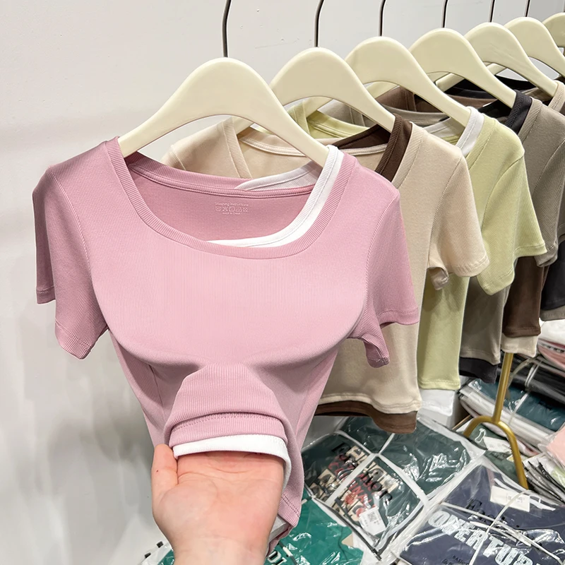 

Женская футболка с коротким рукавом, с квадратным вырезом