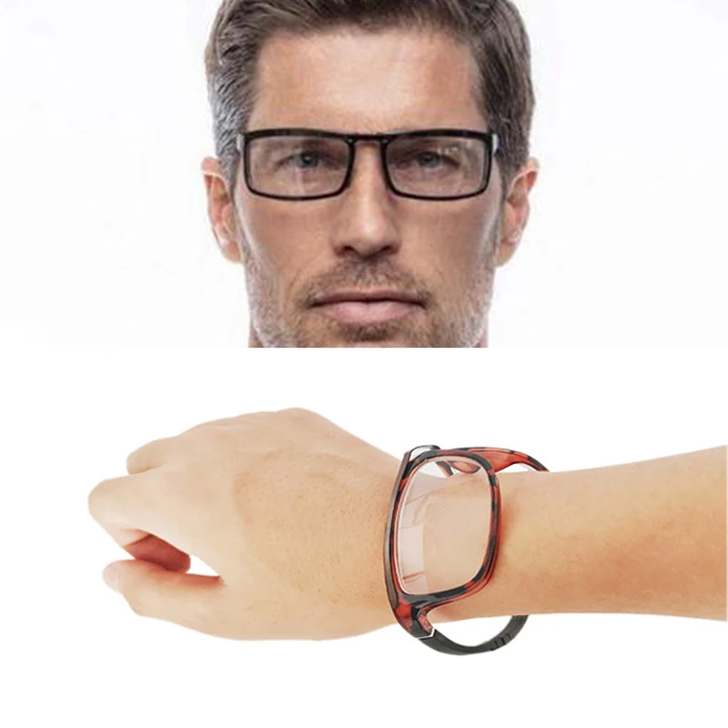 

B3387 High Quality Slap On Wrist Folding Reading Glasses Wrist Watch Glasses Magnet hanging neck to Carry Presbyopia Glasses