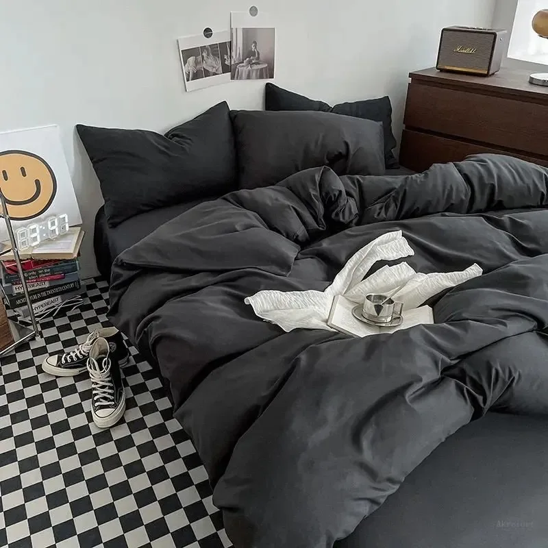 Корейский однотонный пододеяльник черный комплект постельного белья Queen/King Size