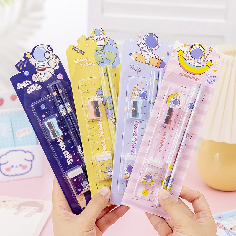 

5 in 1 Fantastic Space Travel Astronaut Pencil Set Cute Pencils Eraser Ruler School Office Writing Supplies Gift Stationary Set