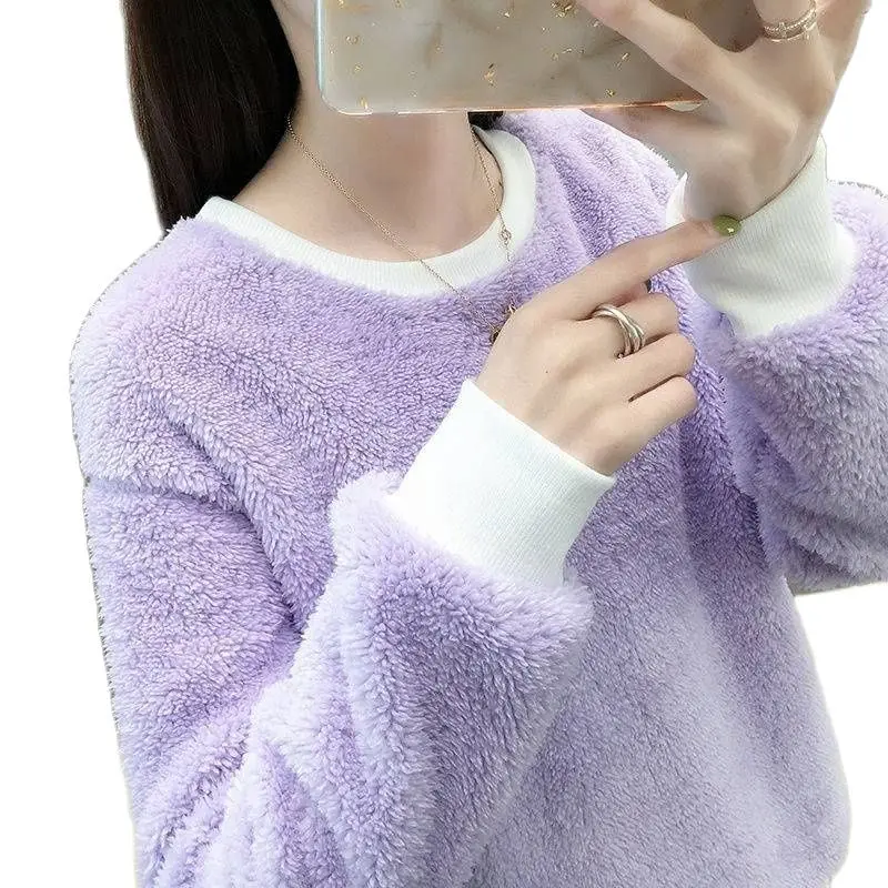 

Women's Sweatshirt Ladies Tops Large Size Plus Velet Crew Neck Pullover Clothes Fashion Long Sleeves Splicing Winter Tenafeicc
