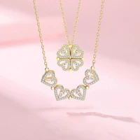 kpop gold mutability clover rhinestone heart pendants necklace for women vintage silver 925 chains jewelry accesories choker