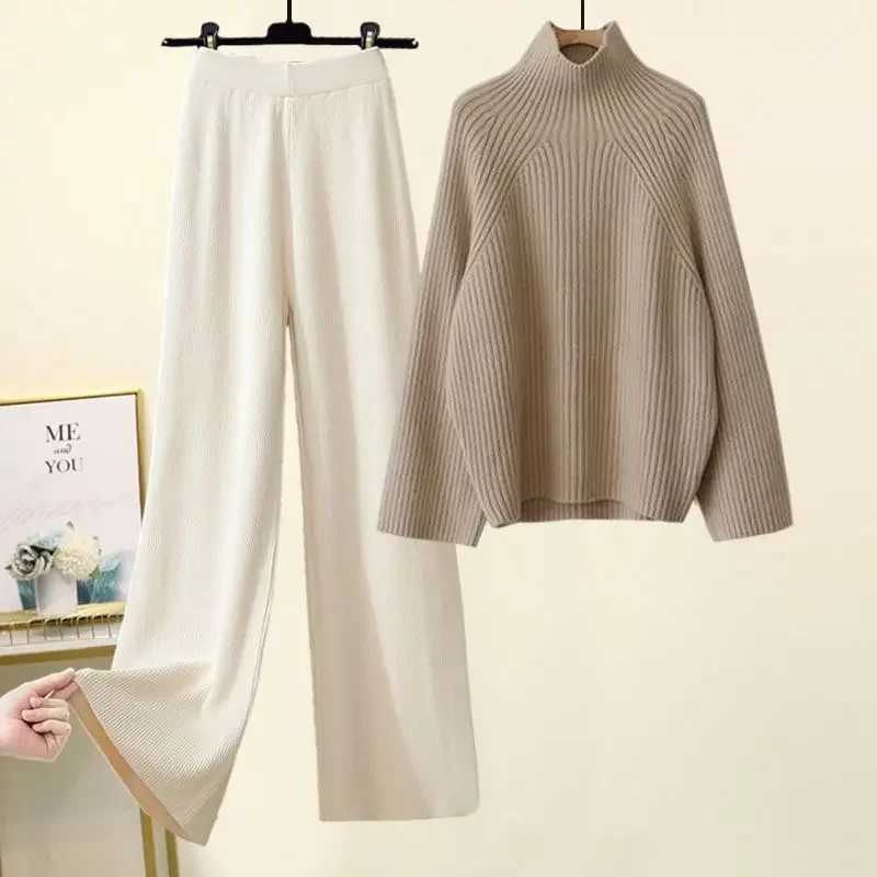 Зимние теплые трикотажные комплекты для женщин водолазка пуловер с длинными