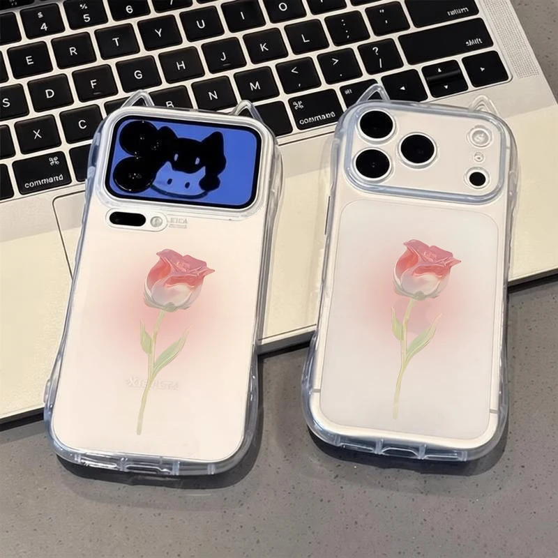 Фото Прозрачный 3D-чехол для телефона с кошачьими ушками для Xiaomi 17 PROMAX 14 15, противоударный мягкий чехол с розами для Redmi Note 15 Pro 14 13 Pro 5G №2