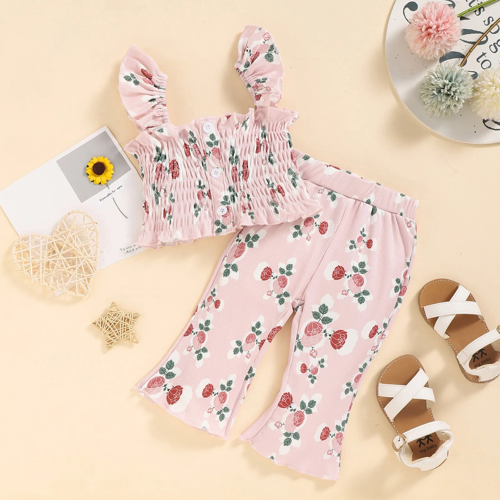 

Baby Gifts 3-6 Months Summer Toddler Girls Sleeveless Floral Prints Vest Tops Pants Outfits