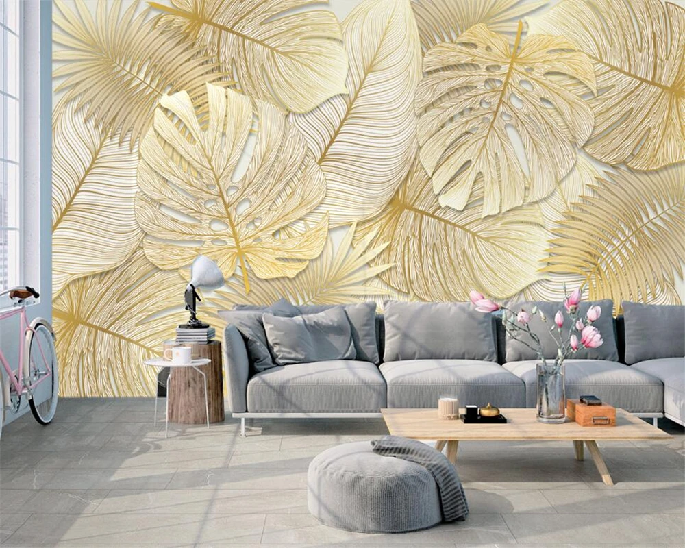 

beibehang Custom wallpaper 3D photo mural Nordic rich and elegant tropical rainforest golden banana leaf garden wallpaper murals