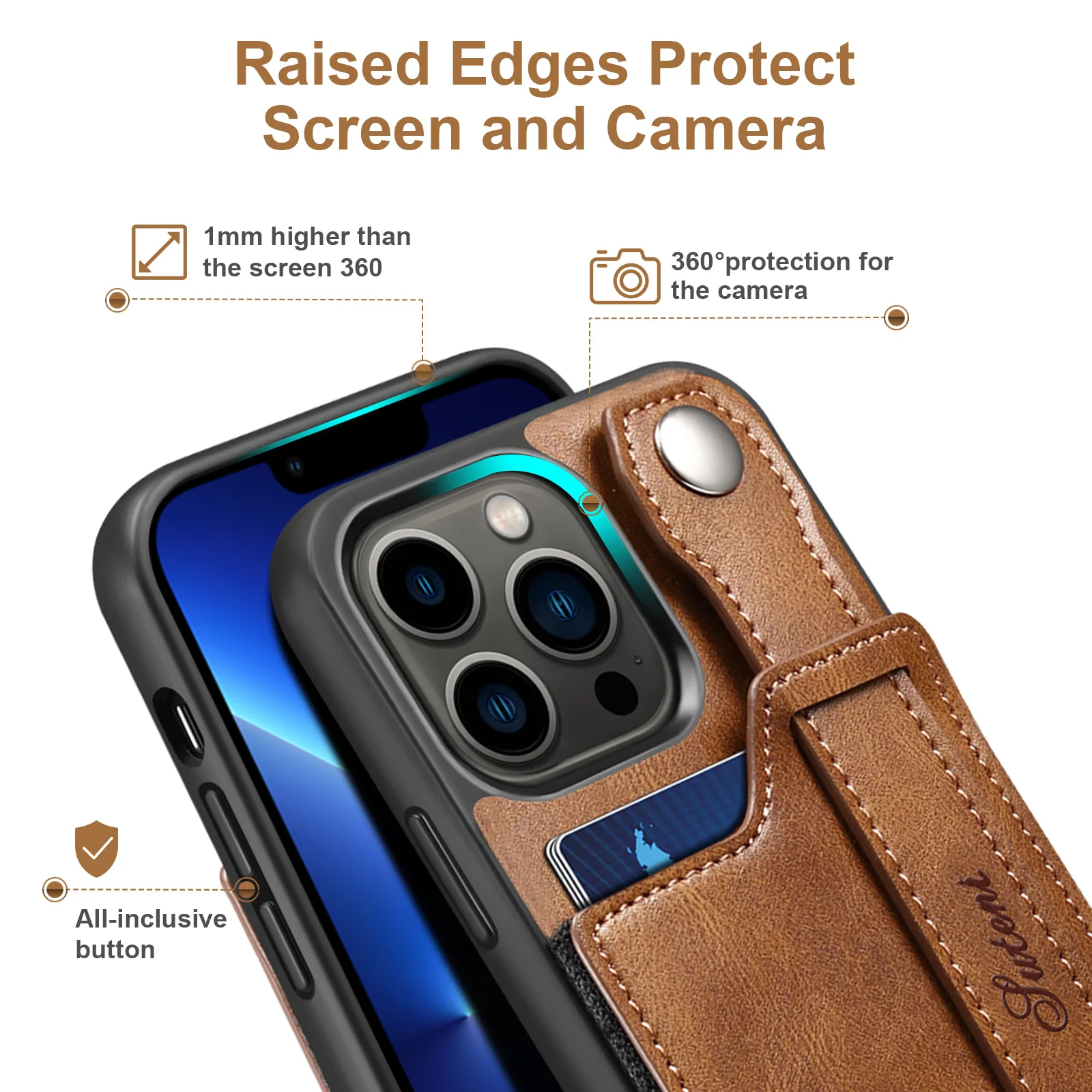 Leather case for iPhone14 Pro 13mini 12promax 11pro x xr xs 7plus 8plus 7 se2 wristband support protective leather iphone |