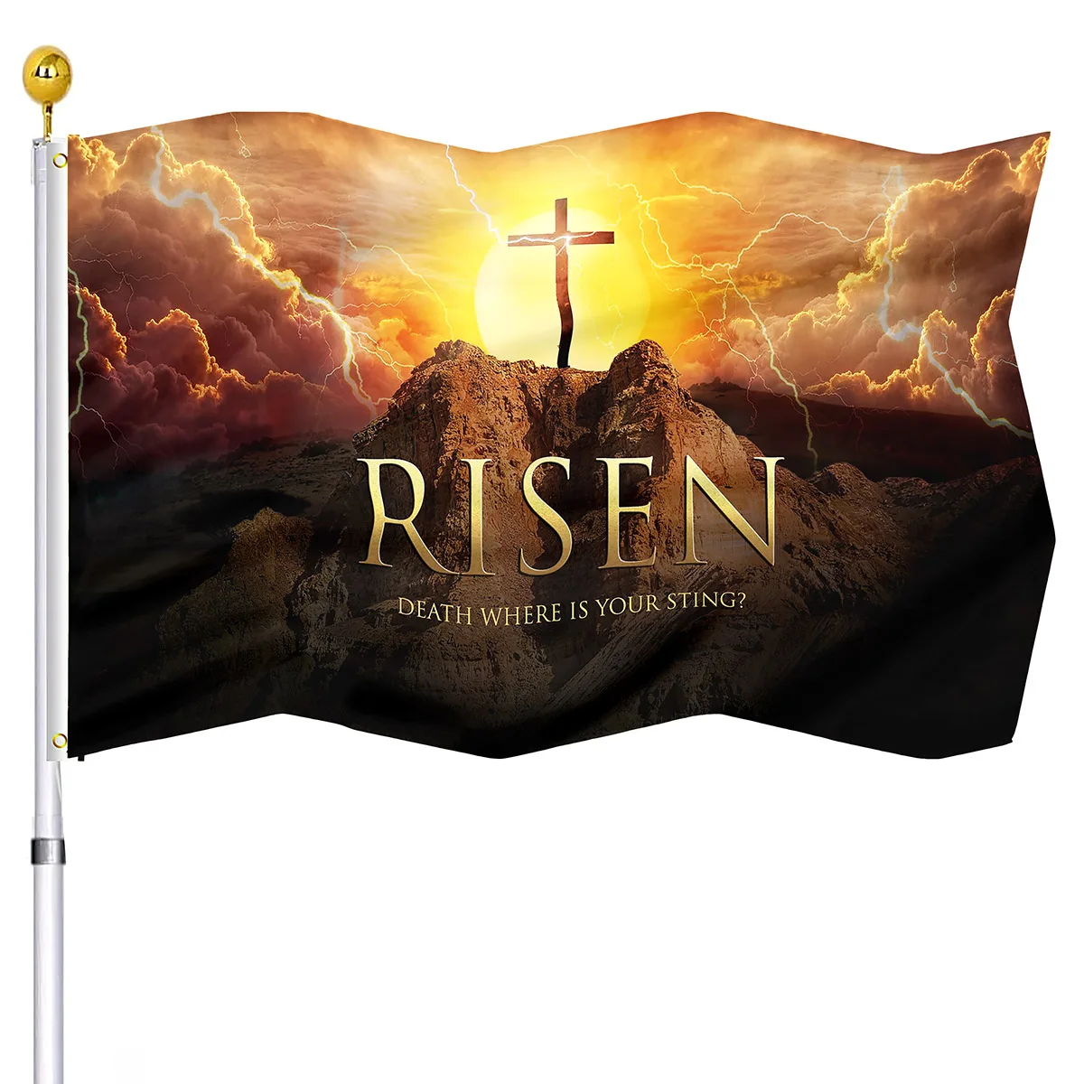 

Jesus Cross Easter Flag He Is Risen Christ Faith God Decor Double Stitched Flags with Brass Grommets House Indoor Outdoor Decor